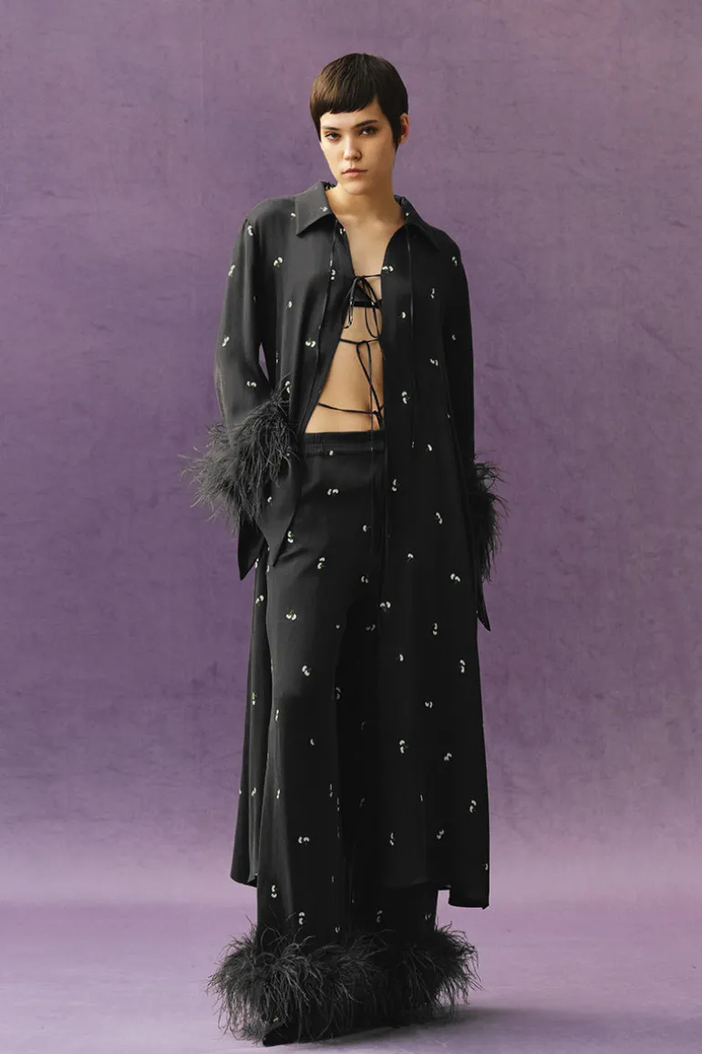 Pants<CULT MIA PANTS WITH FEATHERS Black