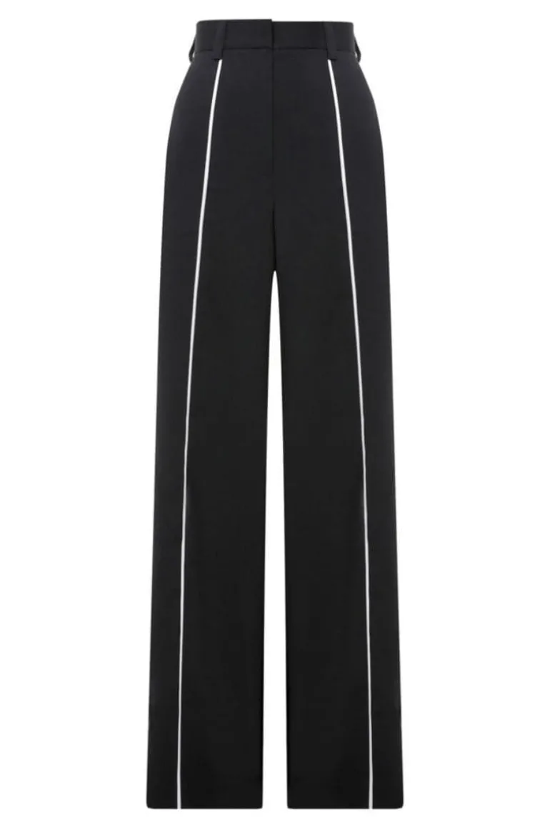 Pants<CULT MIA PANTS WITH WHITE PIPING Black