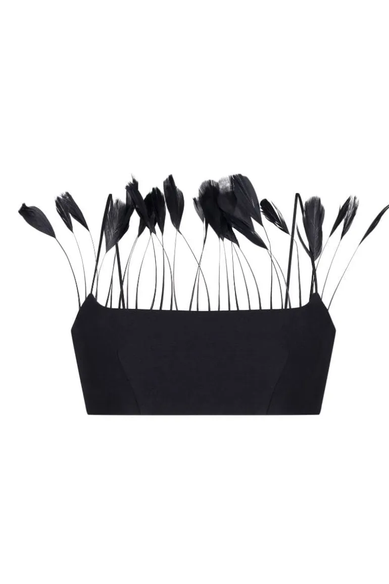 Tops<CULT MIA PHOENIX FEATHER BRALETTE Black