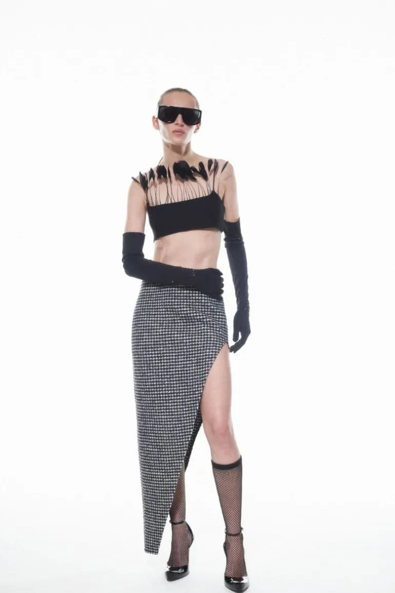 Tops<CULT MIA PHOENIX FEATHER BRALETTE Black