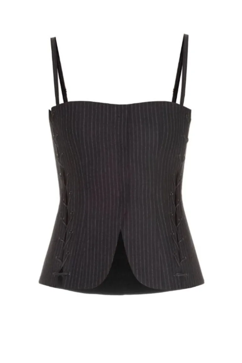 Tops<CULT MIA BLACK PINSTRIPE CORSET TOP Dark Gray