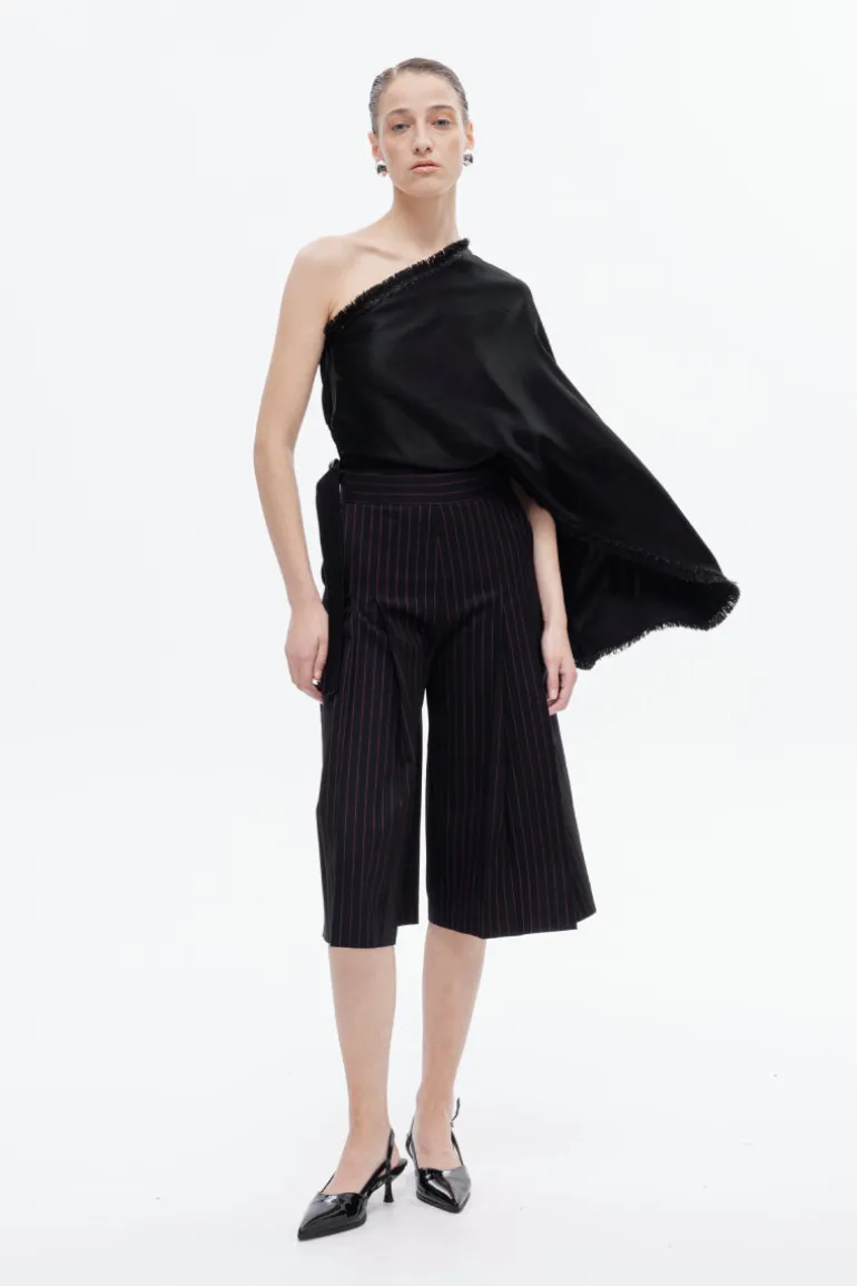 Pants<CULT MIA BLACK PLEATED PINSTRIPE SHORTS Black and Pink Pinstripe