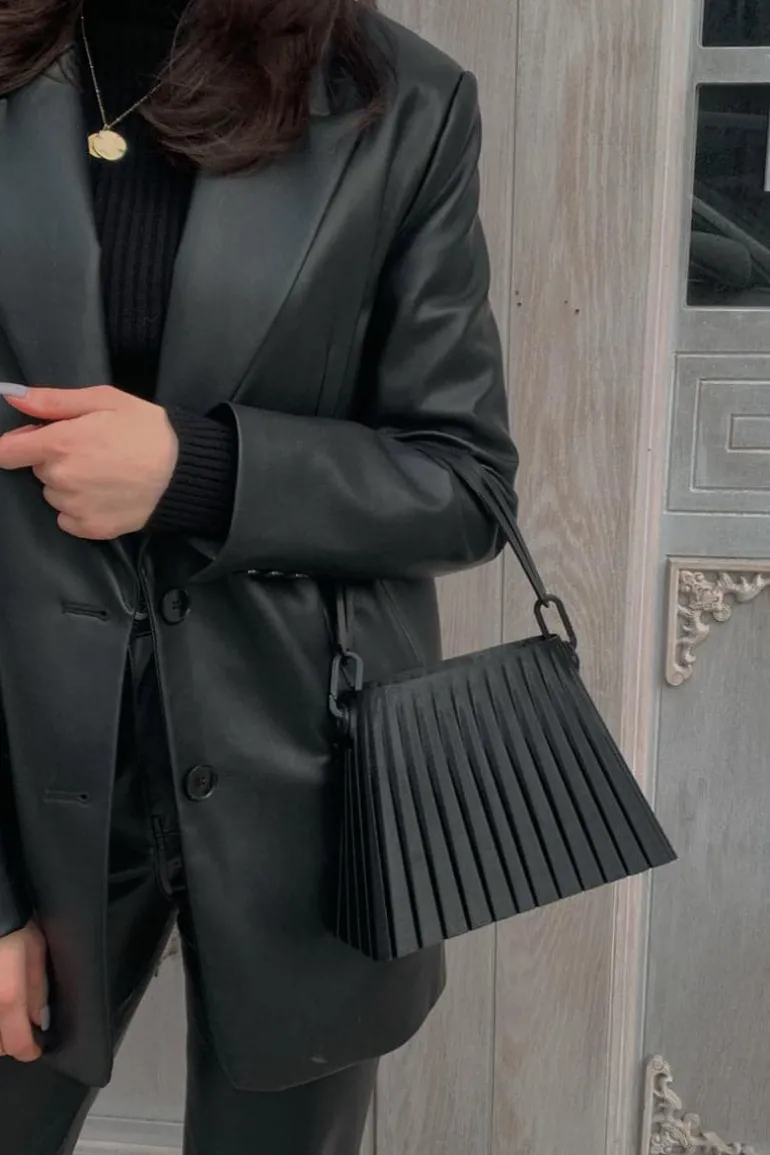 Top Handle Bags<CULT MIA PLEATED TOP HANDLE BAG Black