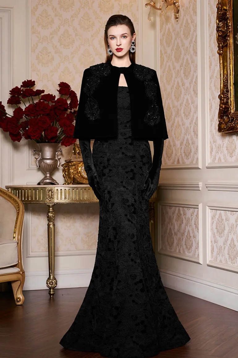 Dresses | Gowns<CULT MIA PRINCESS LINE STRAPLESS DRESS WITH CAPE Black