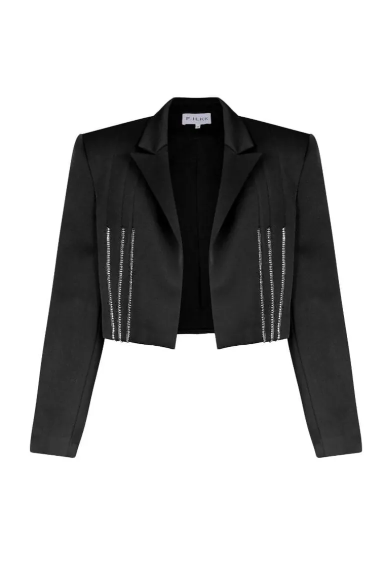 Jackets<CULT MIA RHINESTONE CROPPED JACKET Black