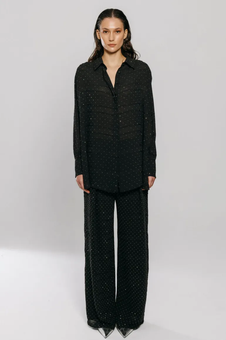 Tops<CULT MIA RHINESTONE SHIRT Black