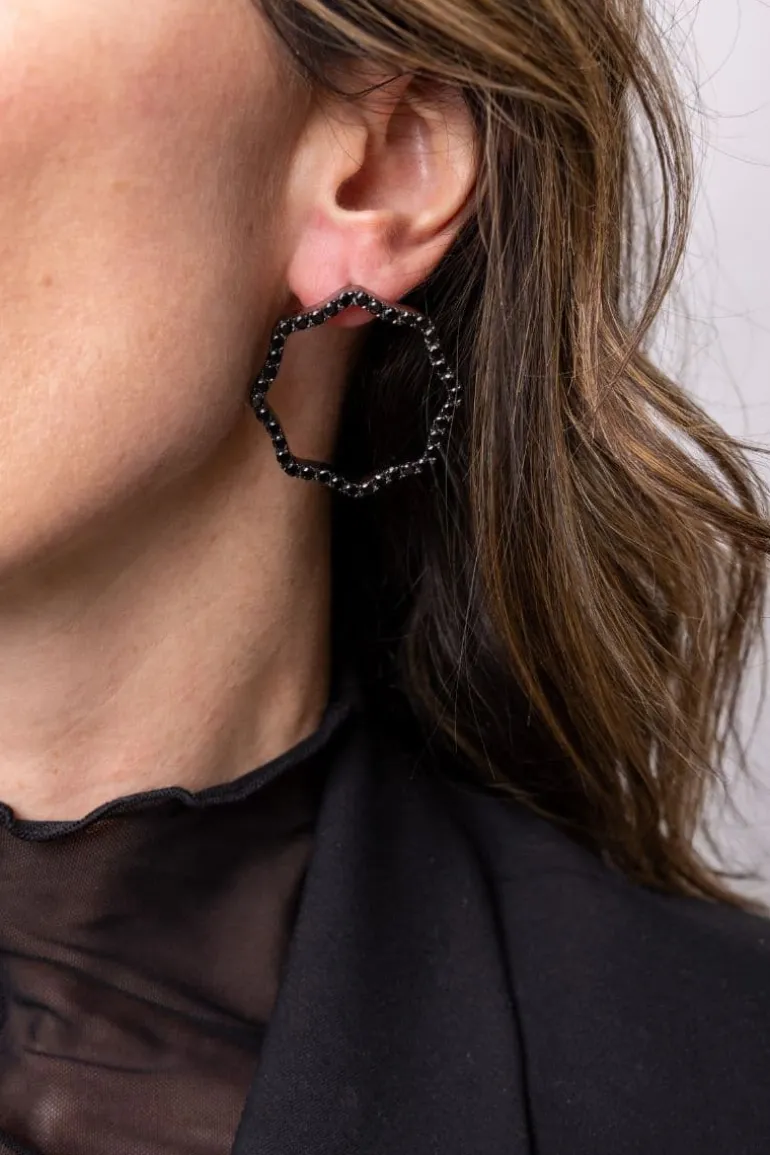 Earrings<CULT MIA RHODIUM AND SPINEL HUDSON EARRINGS Black