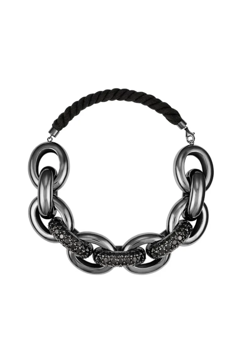 Necklaces<CULT MIA RHODIUM AND SPINEL THICK LINKS NECKLACE Black