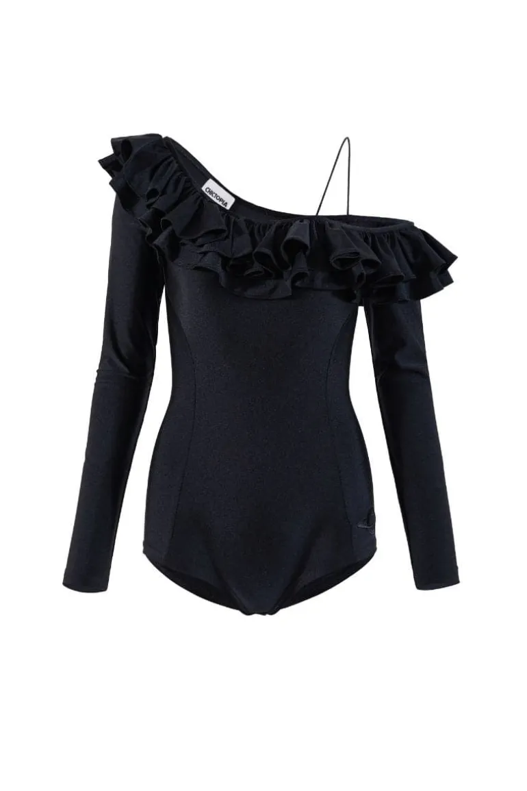 Tops<CULT MIA RUFFLE BODYSUIT Black