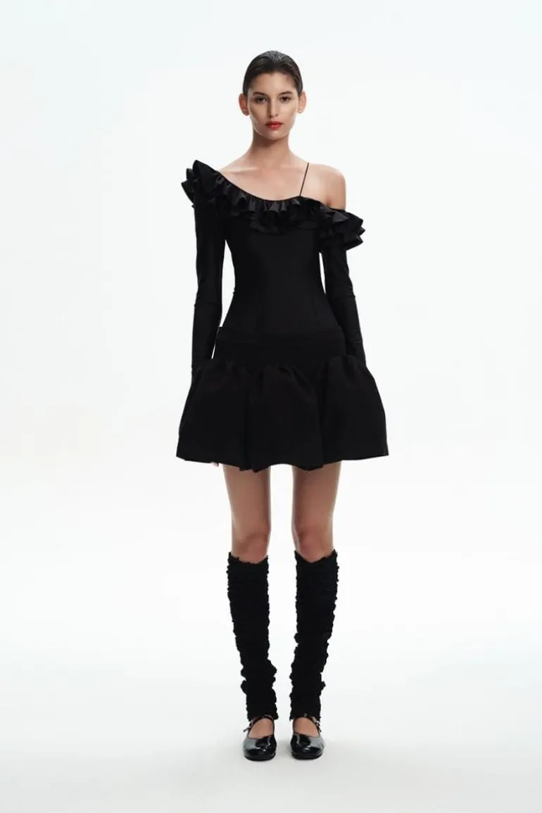 Tops<CULT MIA RUFFLE BODYSUIT Black