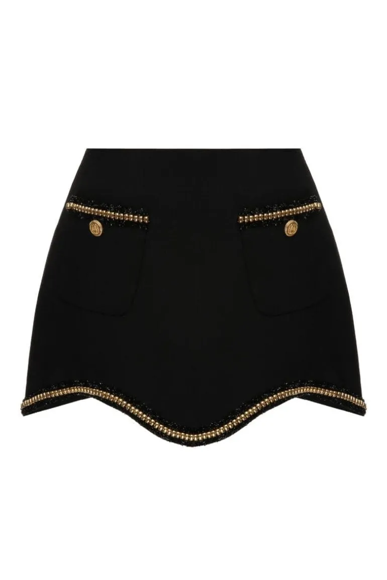 Skirts<CULT MIA BLACK SCALOP EDGE WOOL MINI SKIRT