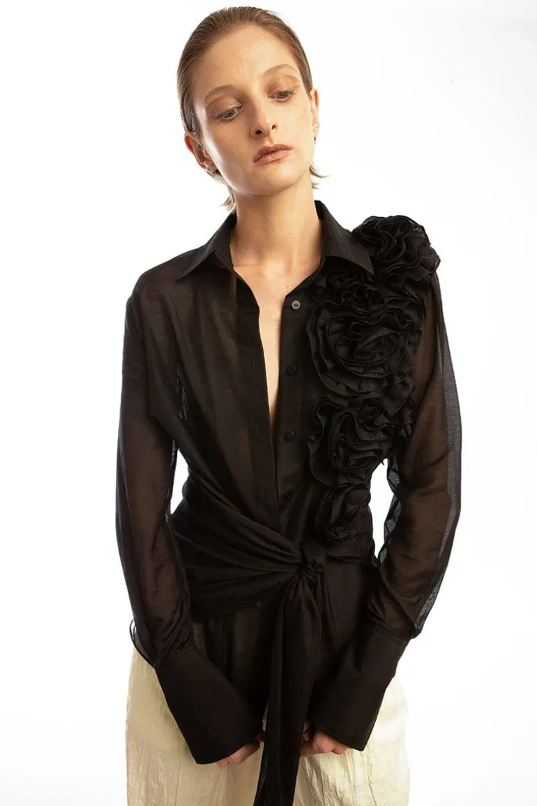 Tops<CULT MIA SHIRT WITH ROSES Black