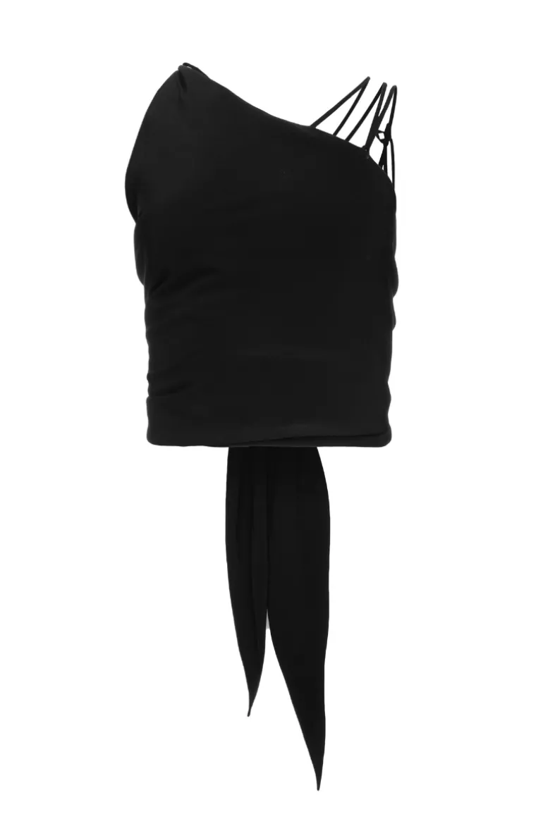 Tops<CULT MIA SILK CROP TOP Black