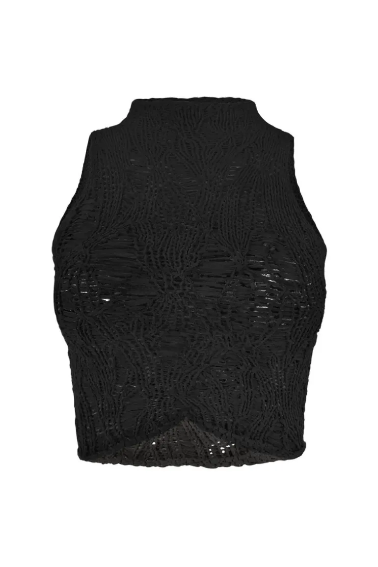 Tops<CULT MIA SILK MOCK NECK CROP SWEATER Black
