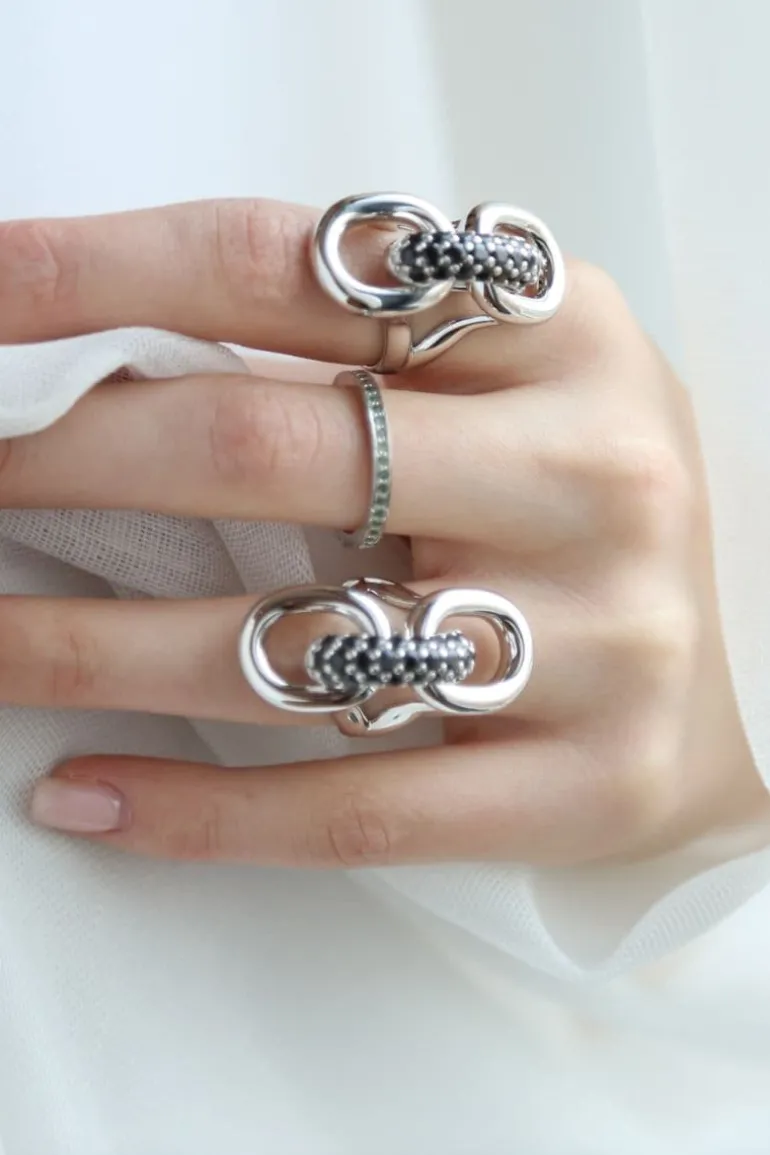 Rings<CULT MIA SPINEL LINKS RING Black