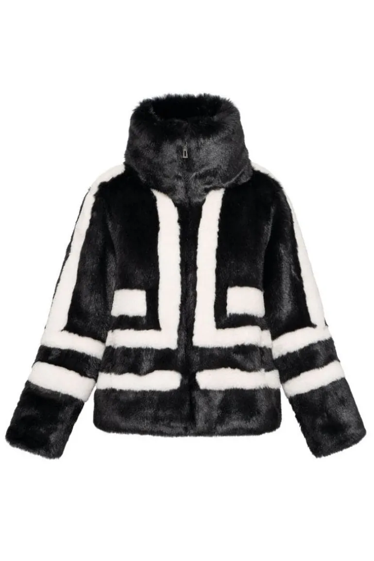 Jackets<CULT MIA BLACK SPORTY FAUX FUR JACKET Black/White