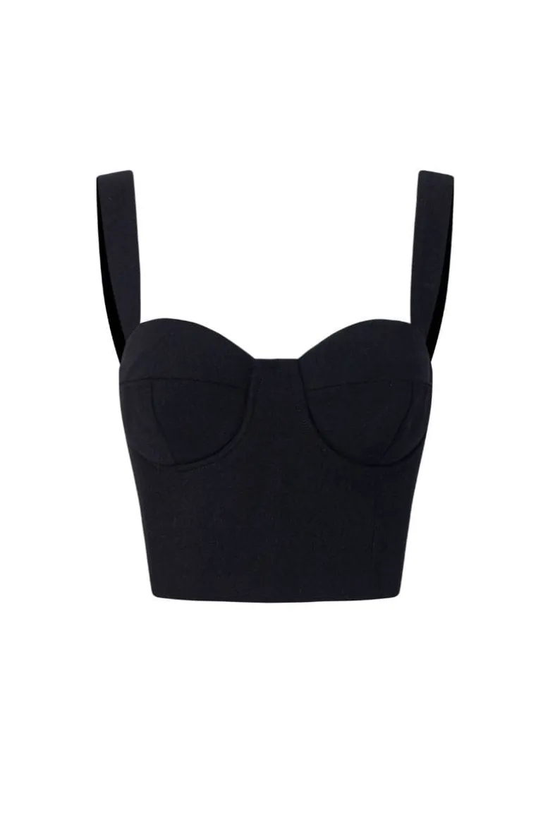 Tops<CULT MIA SUZEN TEXTURE CROP TOP Black