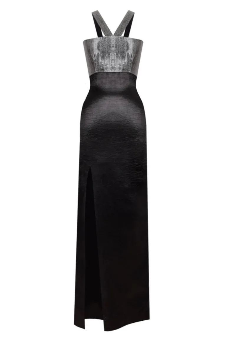 Dresses<CULT MIA TEXTURED SATIN SLIT MAXI DRESS Black