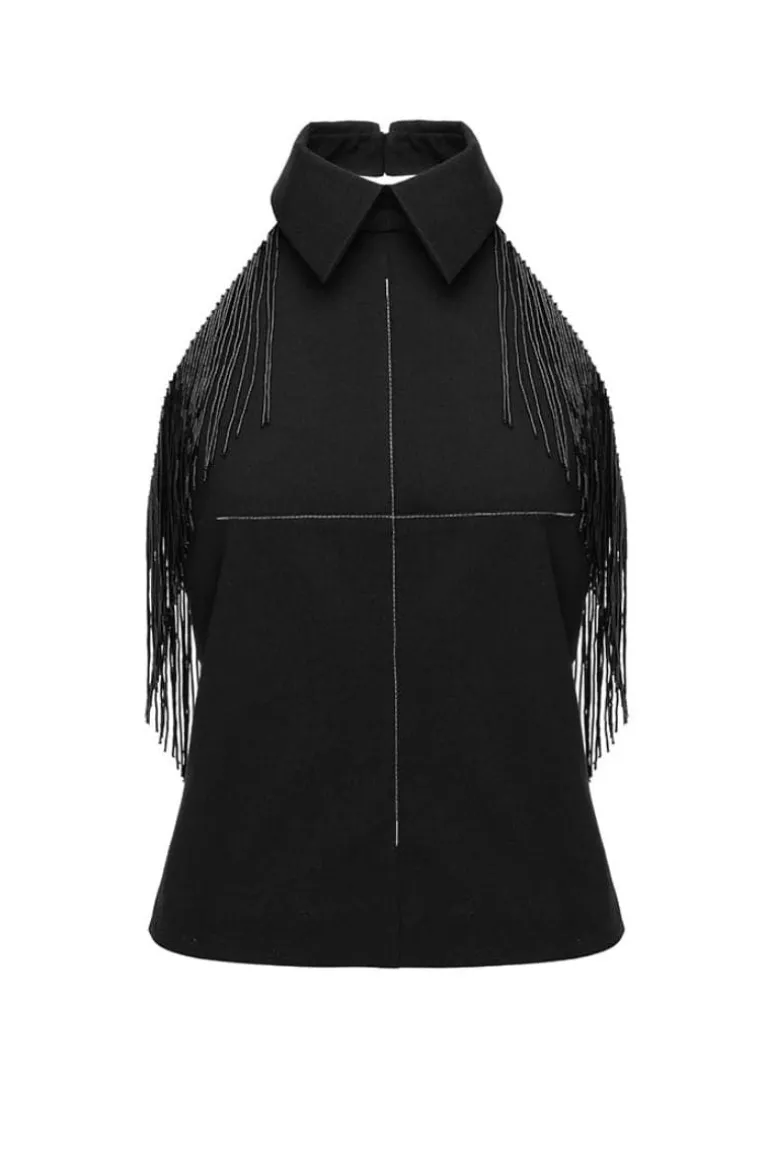 Tops<CULT MIA TOP WITH BEADED FRINGE Black