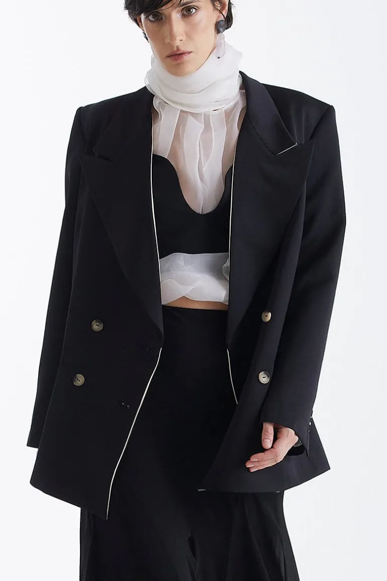Blazers<CULT MIA TRIMMED LAPEL BLAZER Black