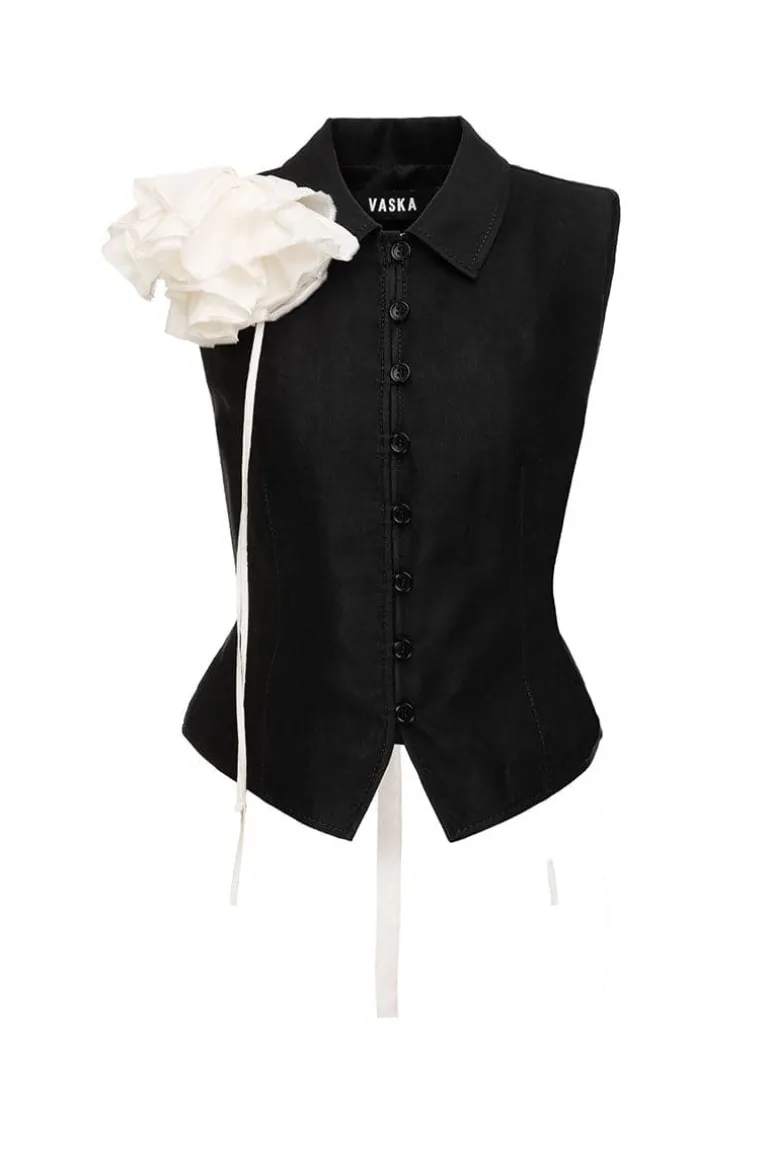 Knitwear<CULT MIA VEST WITH REMOVABLE WHITE ROSE Black