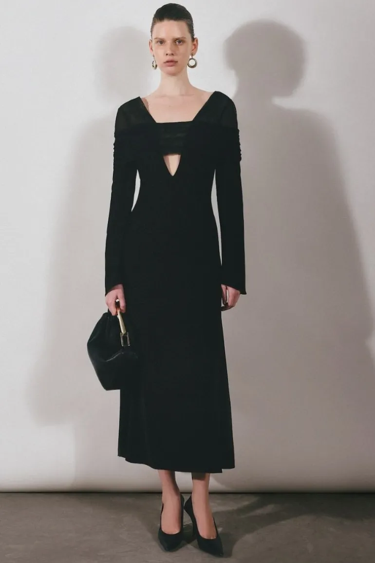 Dresses | Midi Dresses<CULT MIA V-NECK CUT-OUT MIDI DRESS Black