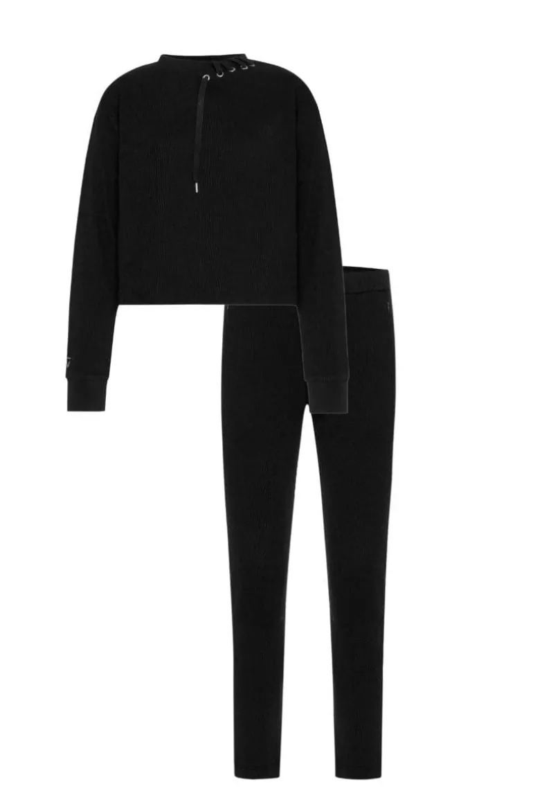 Sleep & Loungewear<CULT MIA WAFFLE SWEAT SHIRT AND PANTS SET Black