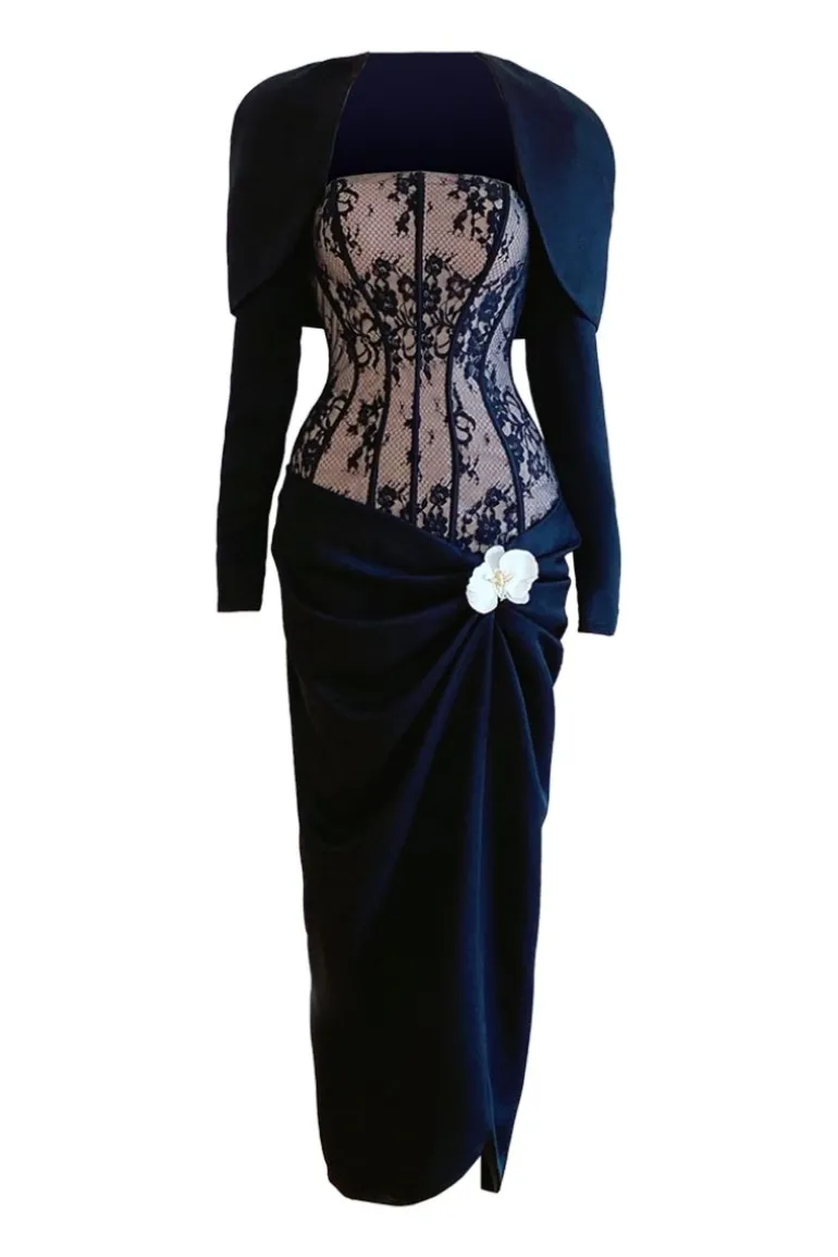 Dresses | Midi Dresses<CULT MIA WAIST-CINCHED ORCHID AND CORSET SHIRT MIDI DRESS Black