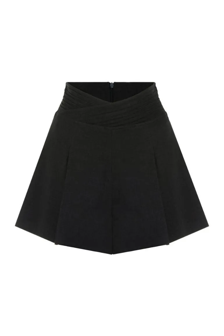 Pants<CULT MIA WIDE-LEG LINEN SHORTS Black