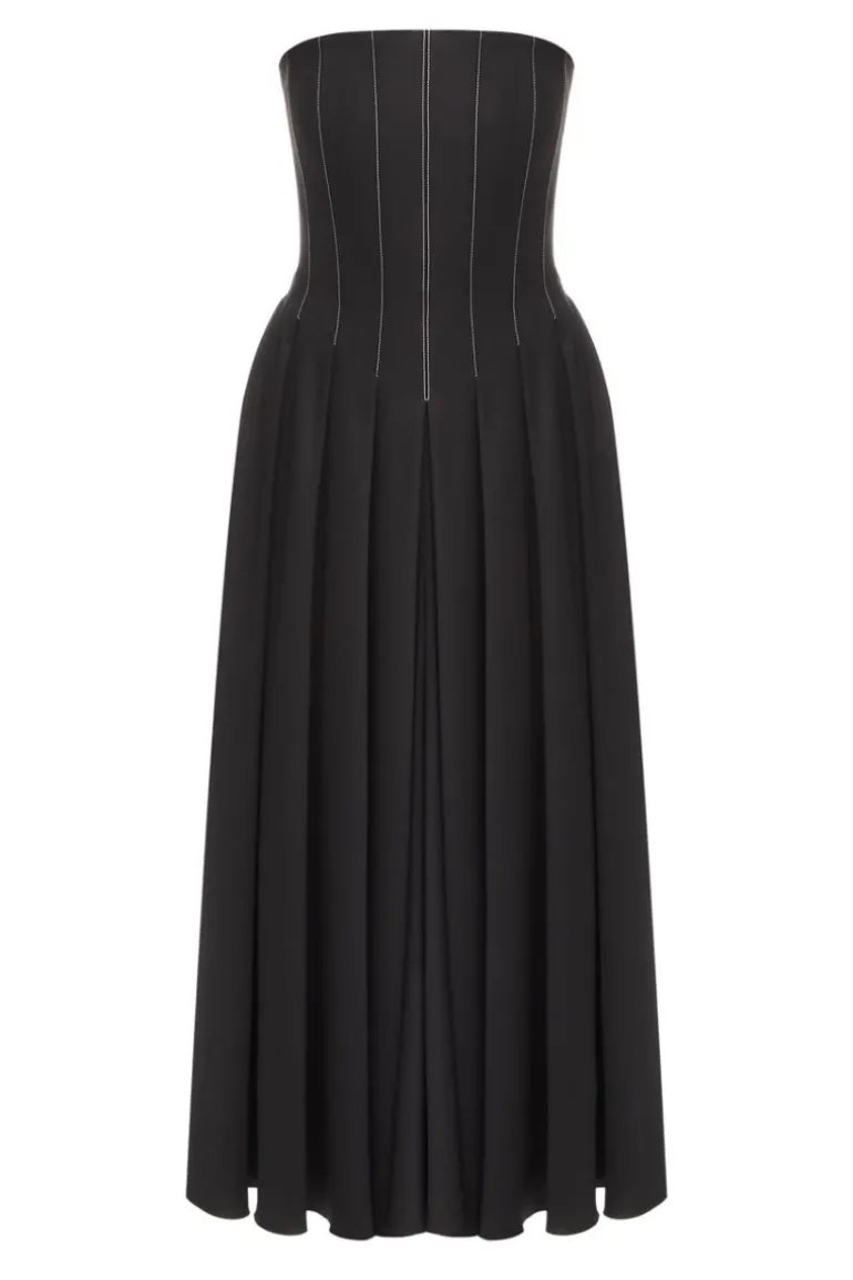 Dresses | Midi Dresses<CULT MIA WOOL CORSET MIDI DRESS WITH WHITE STITCH DETAIL Black
