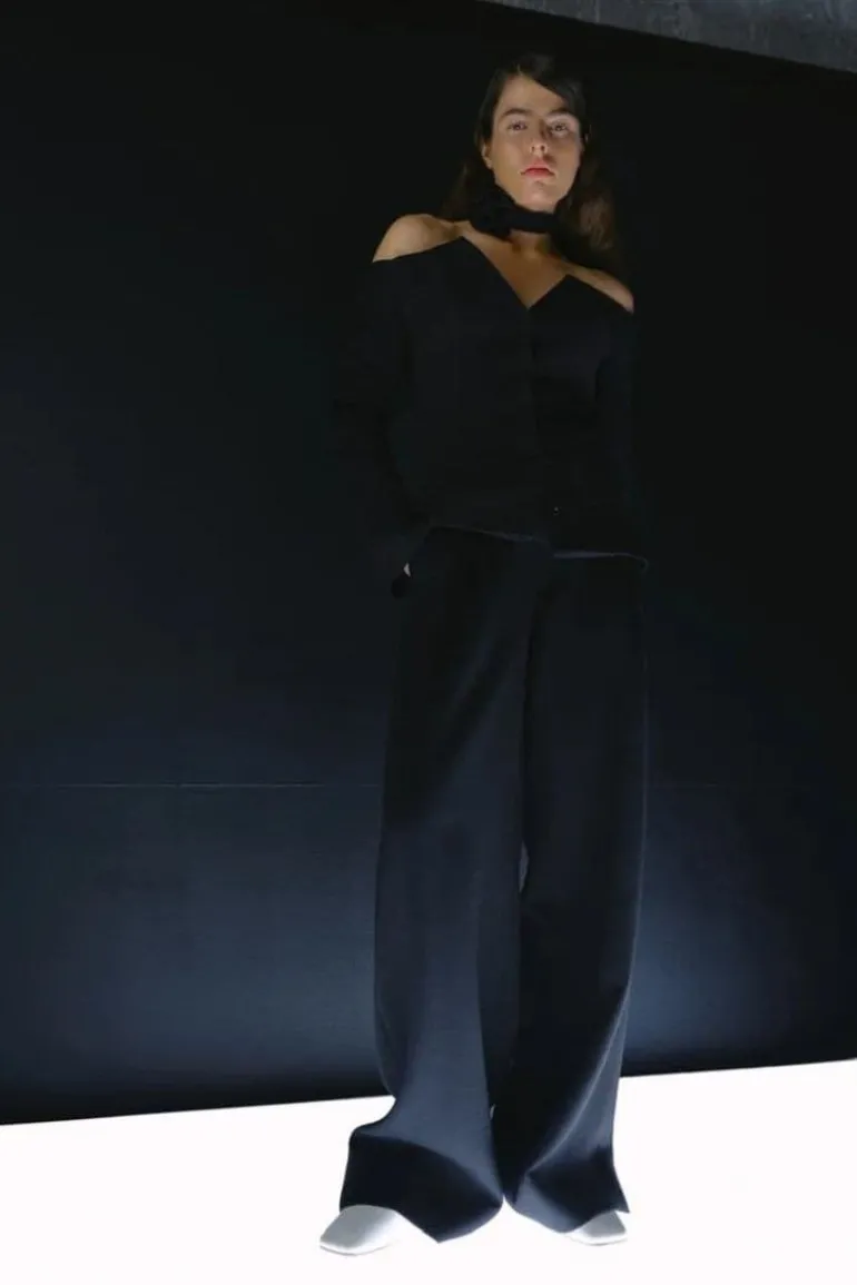 Pants<CULT MIA WOOL STRAIGHT LEG PANTS Black