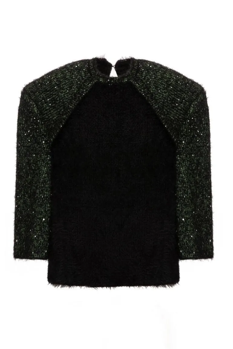 Knitwear<CULT MIA BLACK WOOL-BLEND SWEATER WITH SLEEVE DETAILING