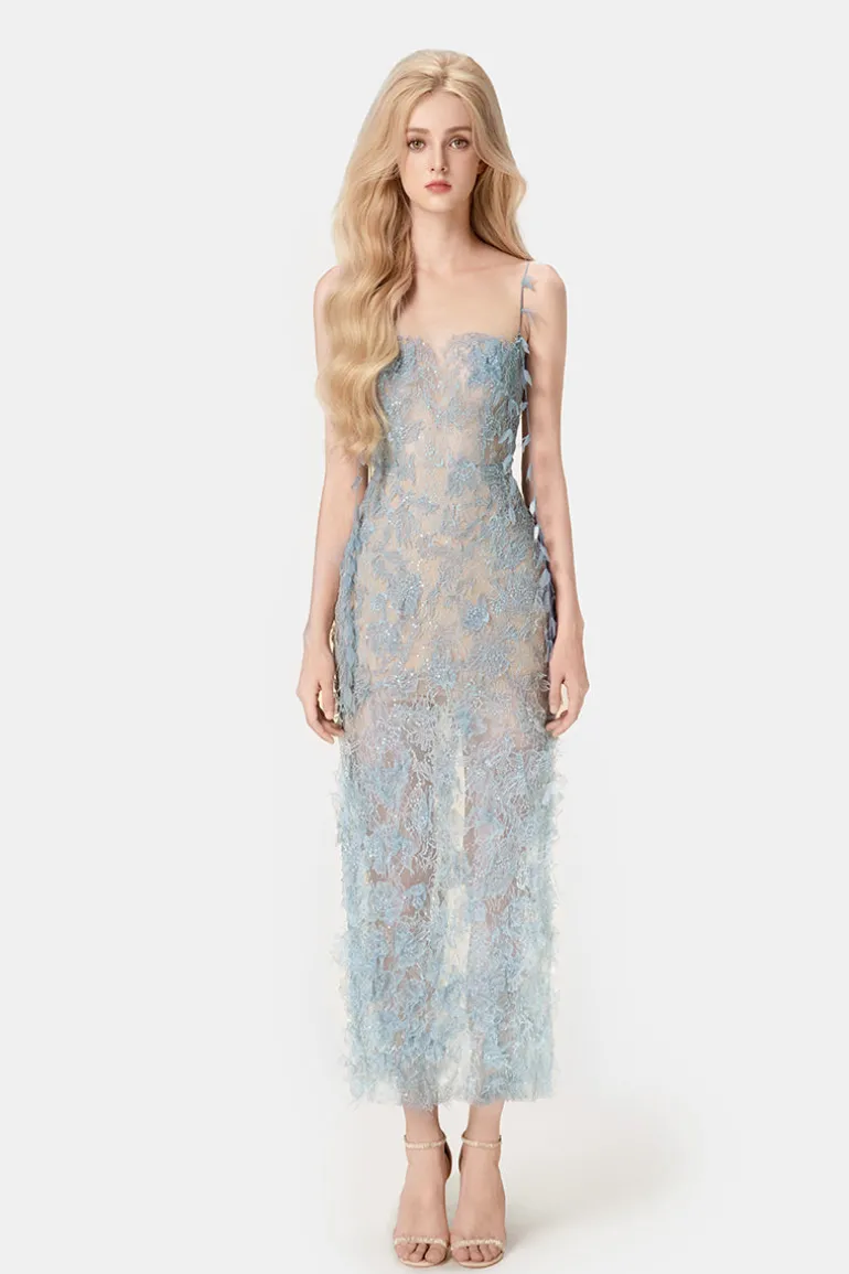 Dresses | Midi Dresses<CULT MIA BEADED LACE PENCIL MIDI DRESS Blue