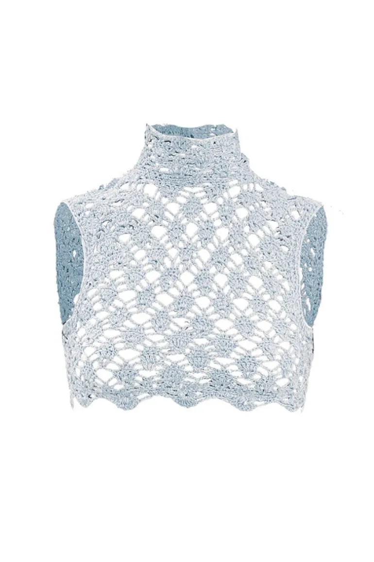Tops<CULT MIA BLUE CROCHET AND SEQUINS MINI TOP Baby Blue