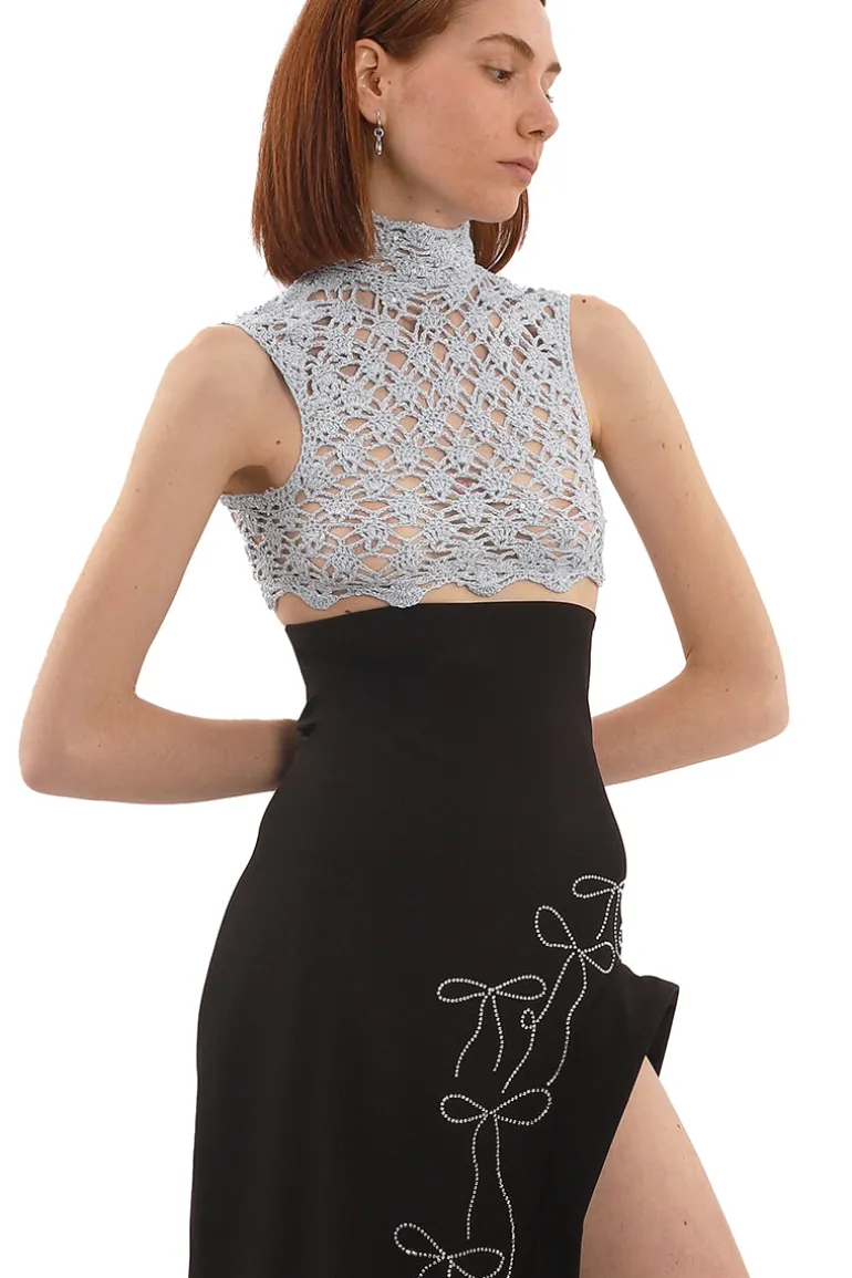 Tops<CULT MIA BLUE CROCHET AND SEQUINS MINI TOP Baby Blue