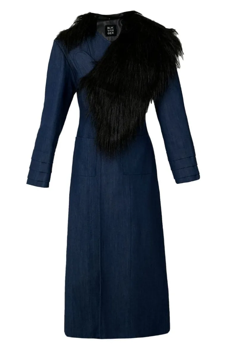 Coats<CULT MIA DENIM FURRY LONG COAT Blue