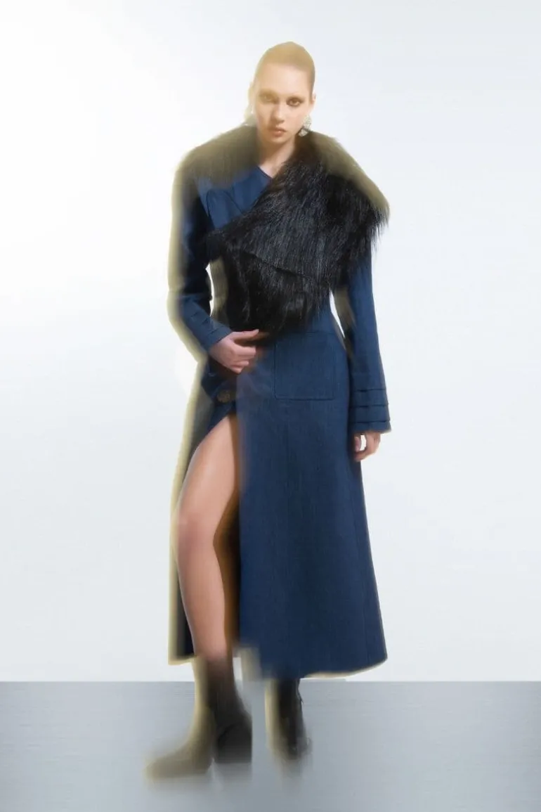 Coats<CULT MIA DENIM FURRY LONG COAT Blue