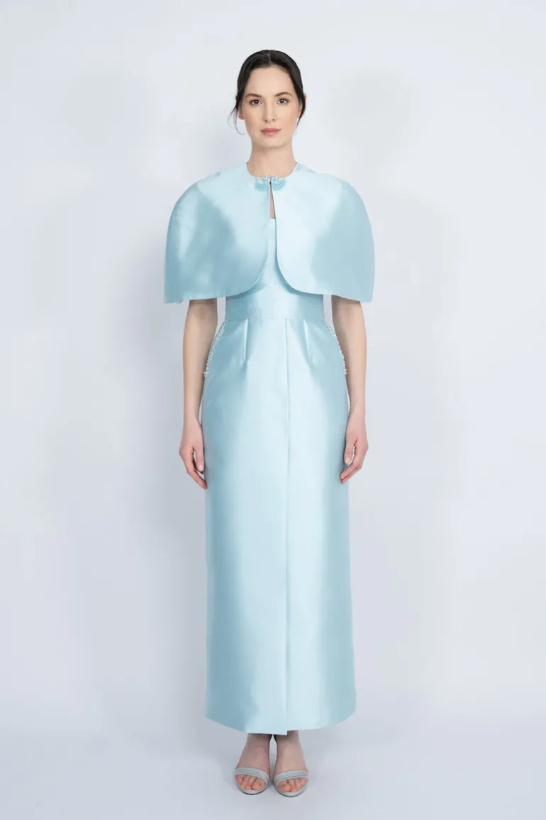 Dresses<CULT MIA DETACHABLE MINI CAPE JACKET MAXI DRESS Blue