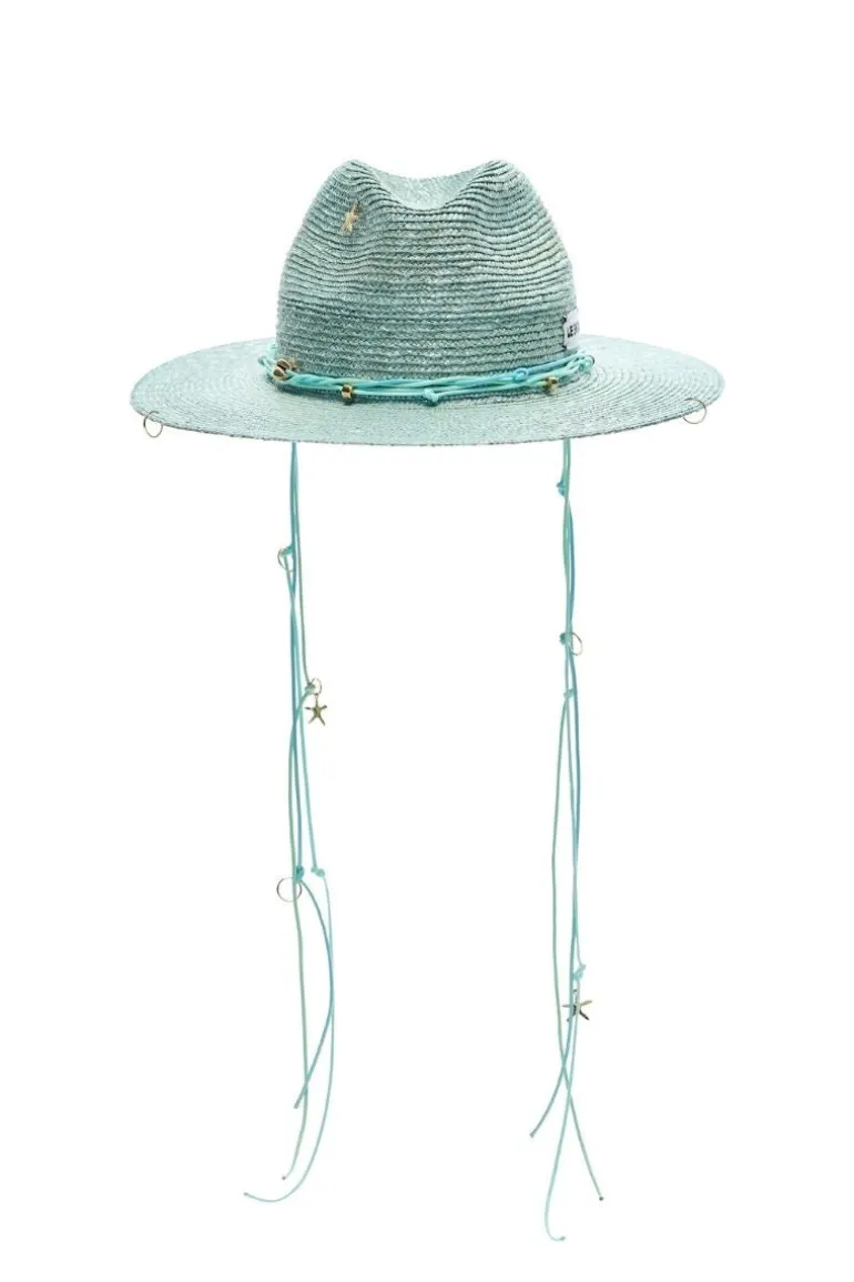 Hats<CULT MIA FEDORA WITH SHELLS AND 24K GOLD-PLATED ACCESSORIES Blue