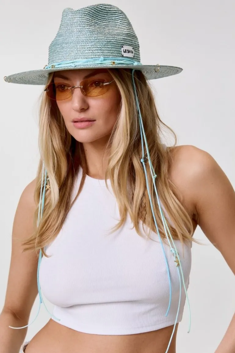 Hats<CULT MIA FEDORA WITH SHELLS AND 24K GOLD-PLATED ACCESSORIES Blue