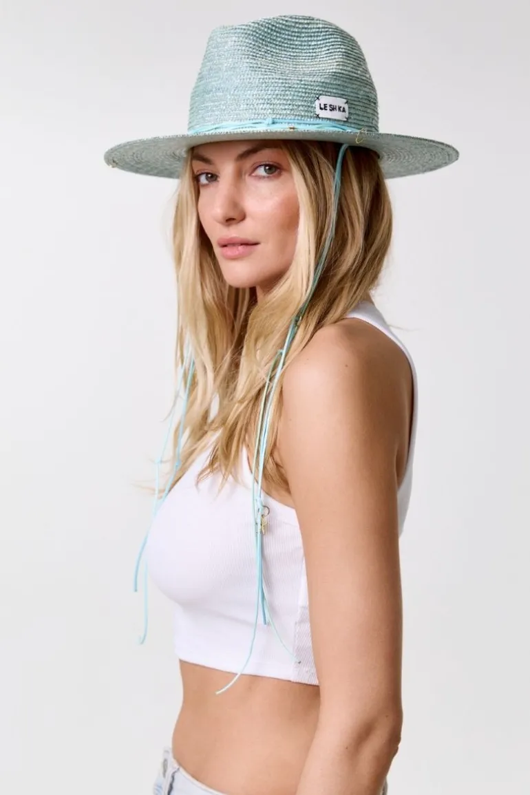 Hats<CULT MIA FEDORA WITH SHELLS AND 24K GOLD-PLATED ACCESSORIES Blue