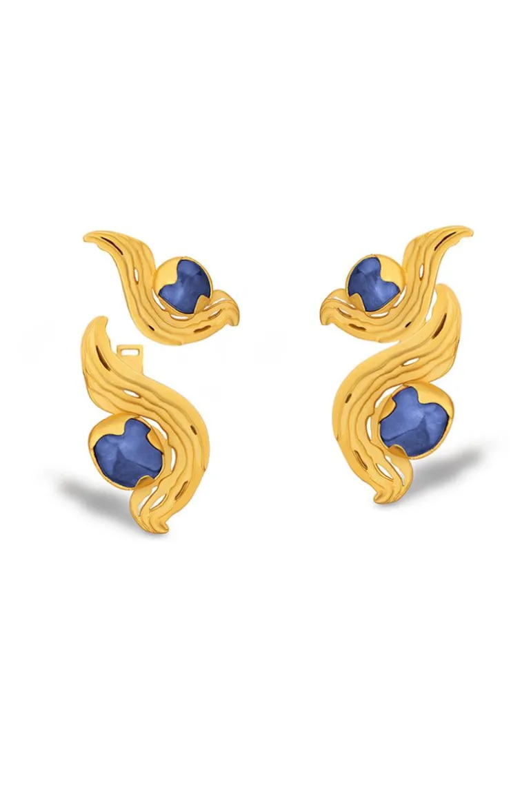 Earrings<CULT MIA BLUE INTERCHANGEABLE METEORITE EARRINGS Gold & Blue