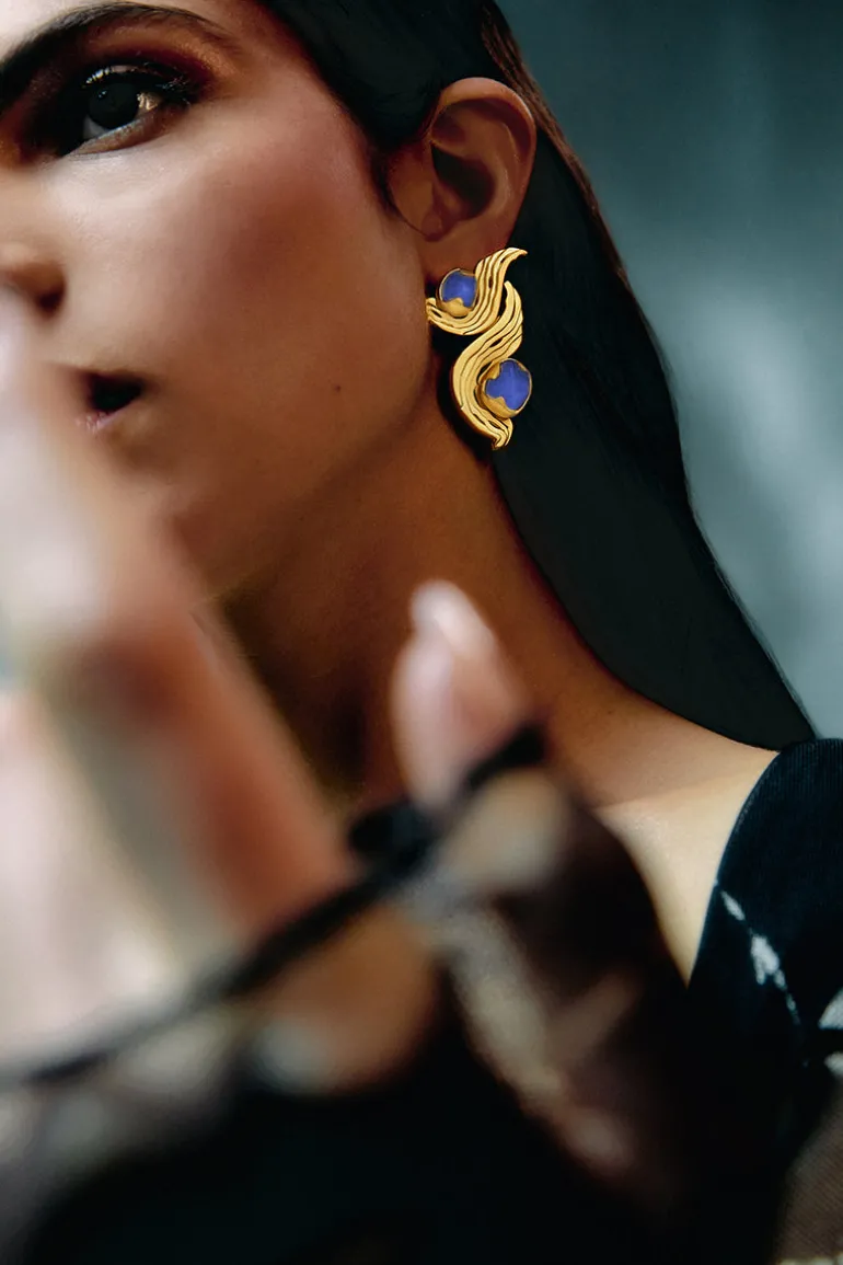 Earrings<CULT MIA BLUE INTERCHANGEABLE METEORITE EARRINGS Gold & Blue