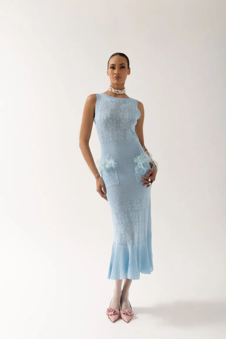 Dresses | Midi Dresses<CULT MIA KNIT MIDI DRESS WITH FEATHERS Blue