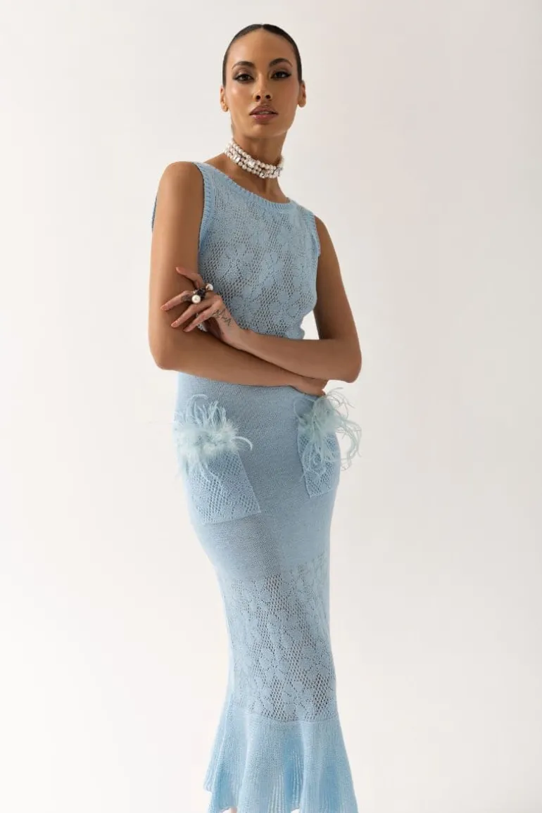 Dresses | Midi Dresses<CULT MIA KNIT MIDI DRESS WITH FEATHERS Blue