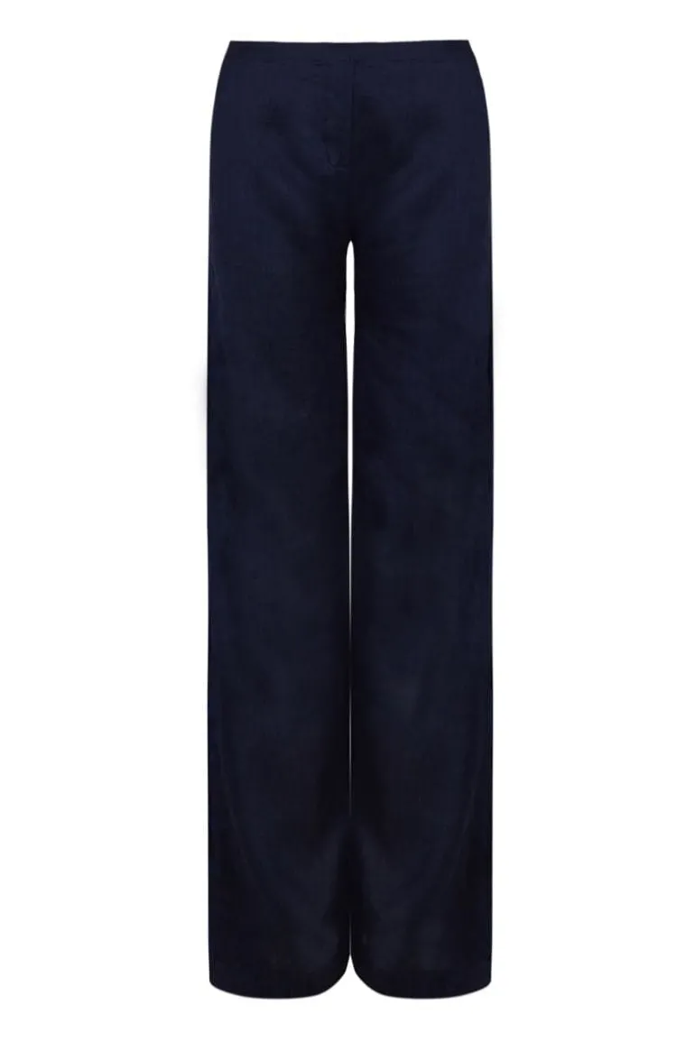 Pants<CULT MIA LINEN PANTS WITH ZIGZAG DETAILS Blue