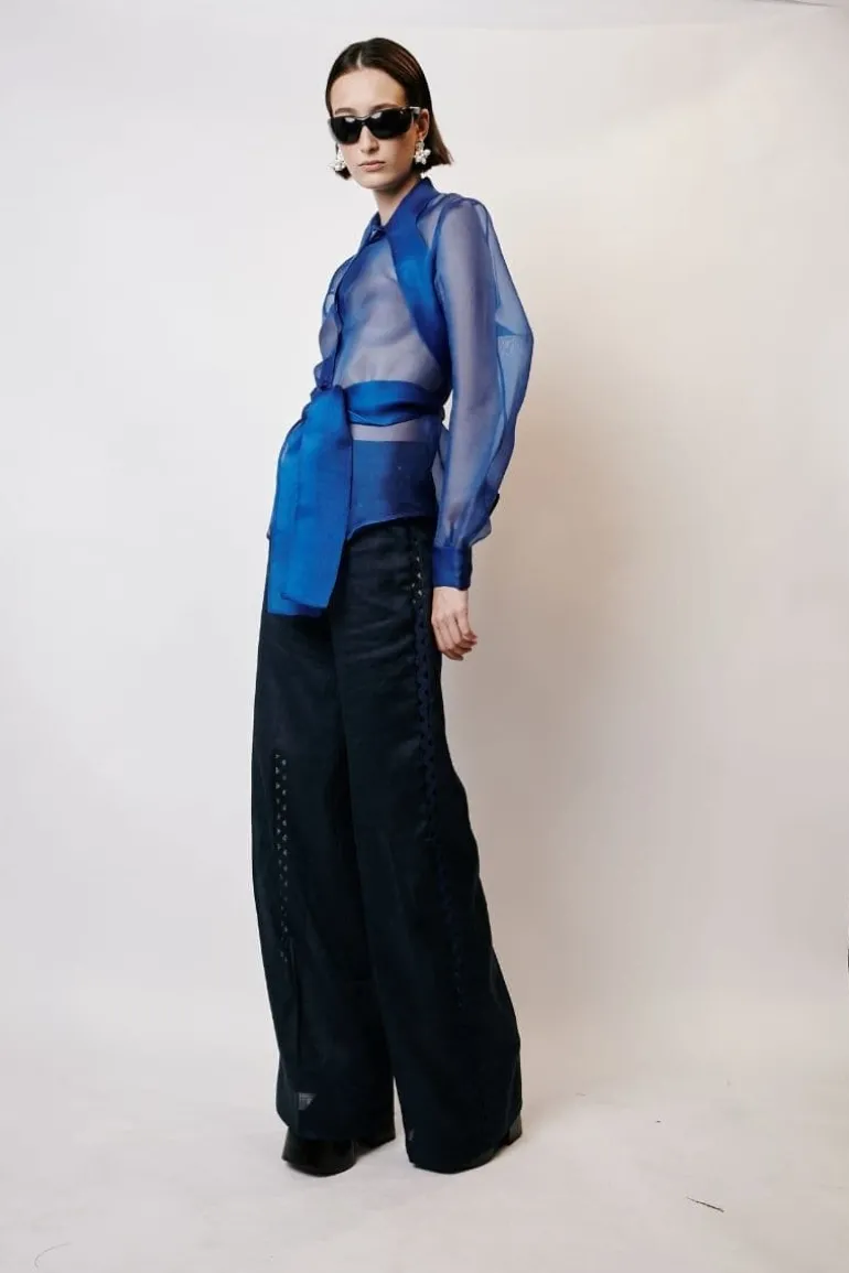 Pants<CULT MIA LINEN PANTS WITH ZIGZAG DETAILS Blue