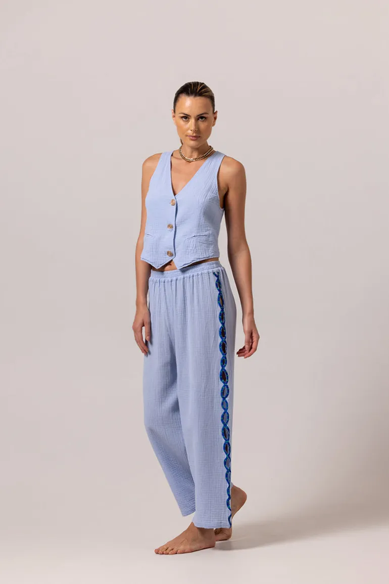 Tops<CULT MIA BLUE LINEN V-NECK GILET Baby Blue