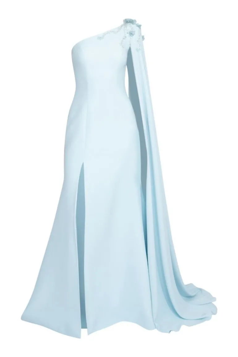 Dresses<CULT MIA ONE-SHOULDER WITH LONG CAPE LONG DRESS Blue