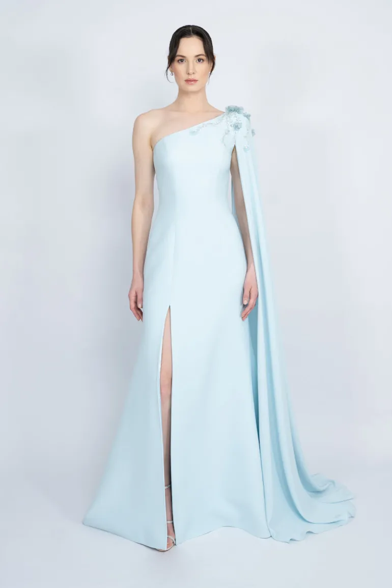 Dresses<CULT MIA ONE-SHOULDER WITH LONG CAPE LONG DRESS Blue